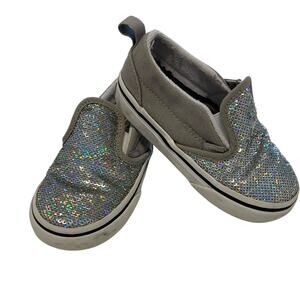 Vans Silver Sequin Velcro Slip Ons